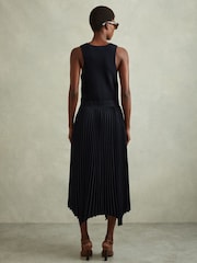 Reiss Navy Marnie Knit Hybrid Midi Dress - Image 4 of 5