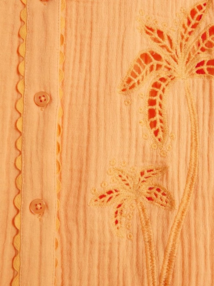 River Island Orange Palm Embroidered 100% Cotton Shirt - Image 6 of 6 River Island Orange Palm Embroidered 100% Cotton Shirt - Image 6 of 6