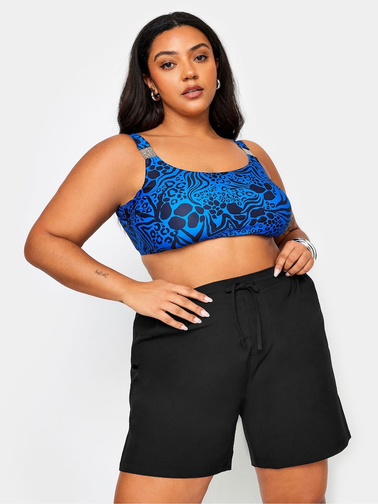 Yours Curve Black Drawstring Swim Shorts - Image 1 of 5