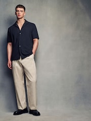 Black Zigzag Cuban Collar Textured Jersey Short Sleeve 100% Cotton Shirt - Image 3 of 7
