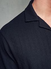 Black Zigzag Cuban Collar Textured Jersey Short Sleeve 100% Cotton Shirt - Image 4 of 7