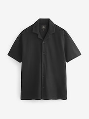Black Zigzag Cuban Collar Textured Jersey Short Sleeve 100% Cotton Shirt - Image 5 of 7