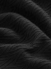 Black Zigzag Cuban Collar Textured Jersey Short Sleeve 100% Cotton Shirt - Image 6 of 7