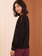 Love & Roses Black Lace Cuff V Neck Blouse - Image 4 of 4
