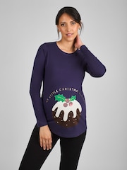 JoJo Maman Bébé Navy Blue Christmas Pudding Cotton Maternity Top - Image 1 of 4