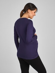 JoJo Maman Bébé Navy Blue Christmas Pudding Cotton Maternity Top - Image 2 of 4