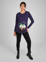 JoJo Maman Bébé Navy Blue Christmas Pudding Cotton Maternity Top - Image 3 of 4