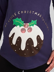 JoJo Maman Bébé Navy Blue Christmas Pudding Cotton Maternity Top - Image 4 of 4