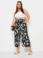 Yours Curve Black Black Abstract Print Wide Leg Cropped Trousers - Image 2 of 6