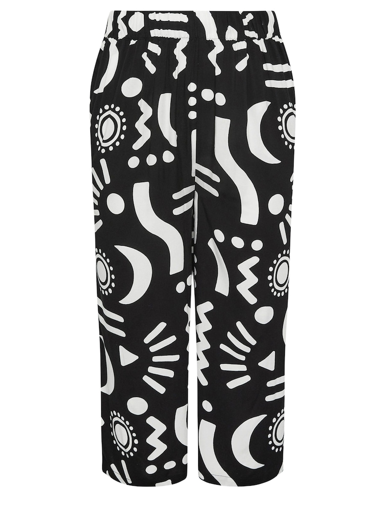Yours Curve Black Black Abstract Print Wide Leg Cropped Trousers - Image 6 of 6