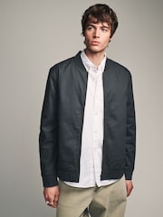 Navy Blue Cotton Stretch Bomber Jacket - Image 1 of 10