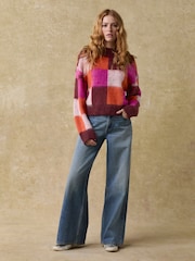 Pink Check Soft Touch Brushed Knit Jumper with Wool - Image 2 of 6