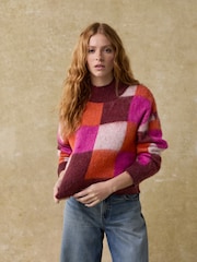 Pink Check Soft Touch Brushed Knit Jumper with Wool - Image 3 of 6