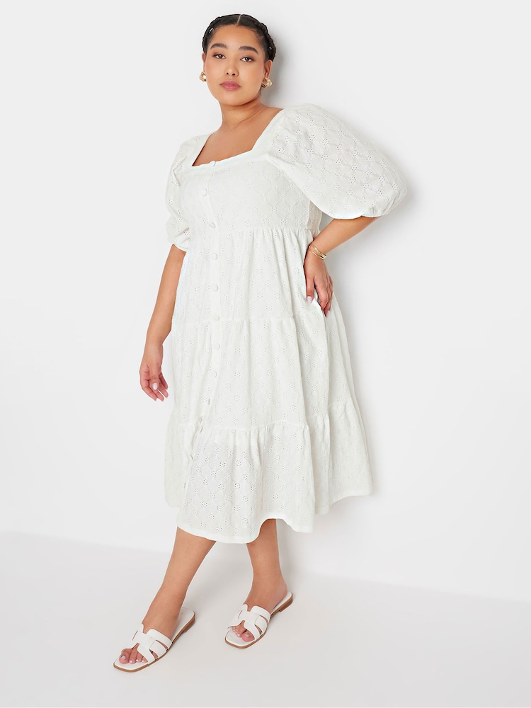 Yours Curve White Anglaise Button Front Maxi Dress - Image 2 of 6