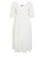 Yours Curve White Anglaise Button Front Maxi Dress - Image 6 of 6