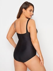 Yours Curve Black Black Ruched Mesh Tummy Control Swimsuit - Image 2 of 4