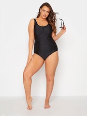 Yours Curve Black Black Ruched Mesh Tummy Control Swimsuit - Image 3 of 4