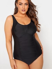 Yours Curve Black Black Ruched Mesh Tummy Control Swimsuit - Image 5 of 5