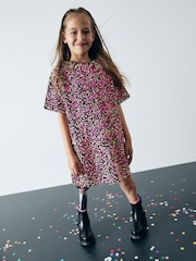 Pink/Green Velour Sequin Party Dress (3-16yrs) - Image 1 of 7
