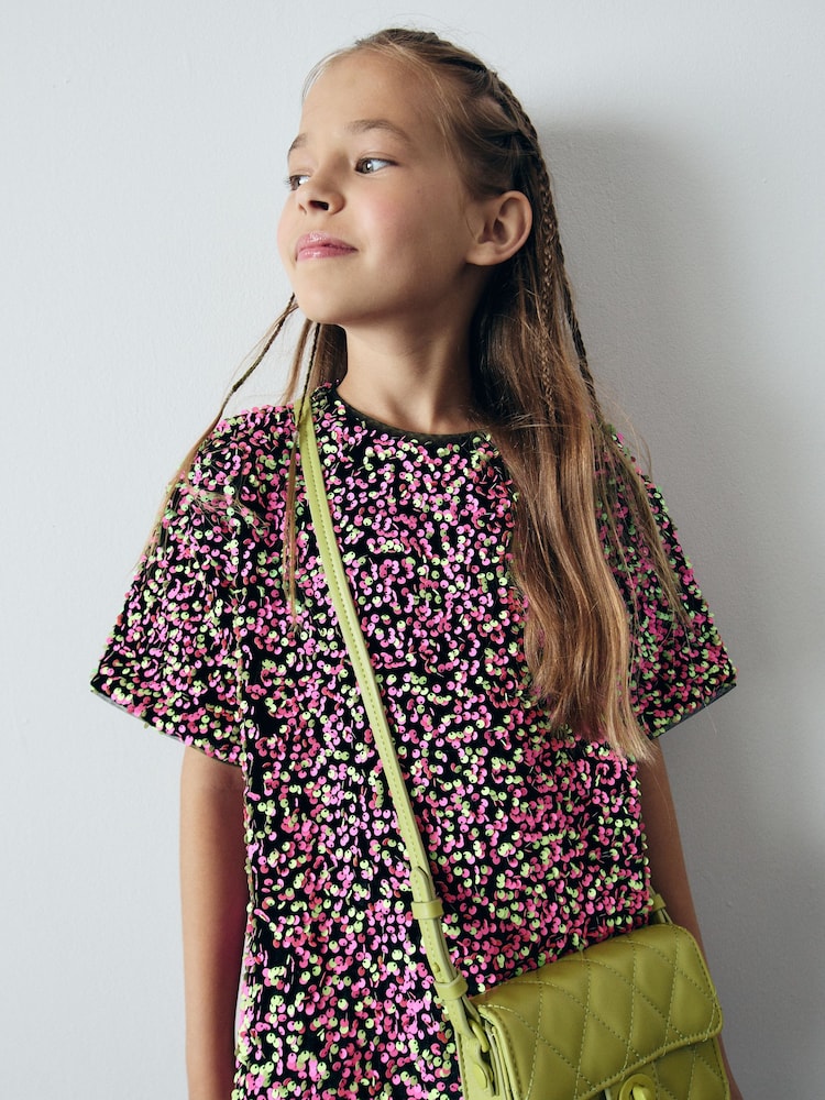 Pink/Green Velour Sequin Party Dress (3-16yrs) - Image 2 of 7
