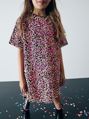 Pink/Green Velour Sequin Party Dress (3-16yrs) - Image 3 of 7