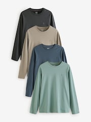 Charcoal/Blue/Green/Neutral Long Sleeve 100% Cotton T-Shirts 4 Pack - Image 1 of 15
