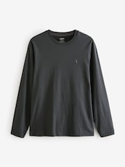 Charcoal/Blue/Green/Neutral Long Sleeve 100% Cotton T-Shirts 4 Pack - Image 14 of 15