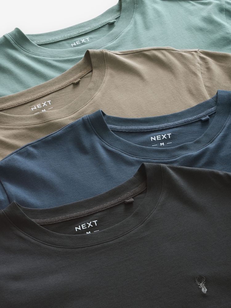 Charcoal/Blue/Green/Neutral Long Sleeve 100% Cotton T-Shirts 4 Pack - Image 2 of 15