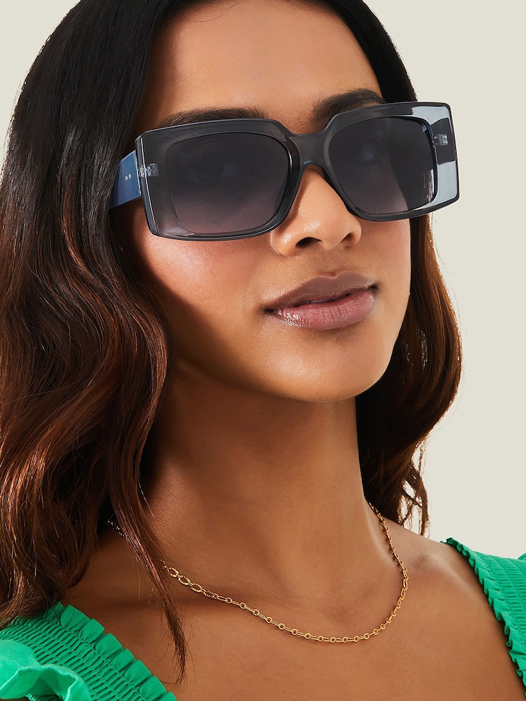 Accessorize Blue Crystal Square Frame Sunglasses - Image 1 of 3