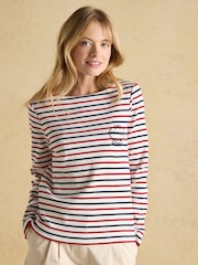 Joules Harbour Red, White & Blue Stripe Embroidered Boat Neck Breton Top - Image 1 of 8