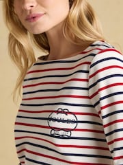 Joules Harbour Red, White & Blue Stripe Embroidered Boat Neck Breton Top - Image 5 of 8