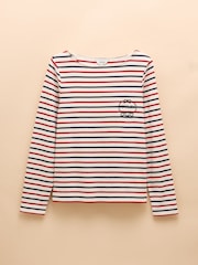 Joules Harbour Red, White & Blue Stripe Embroidered Boat Neck Breton Top - Image 8 of 8