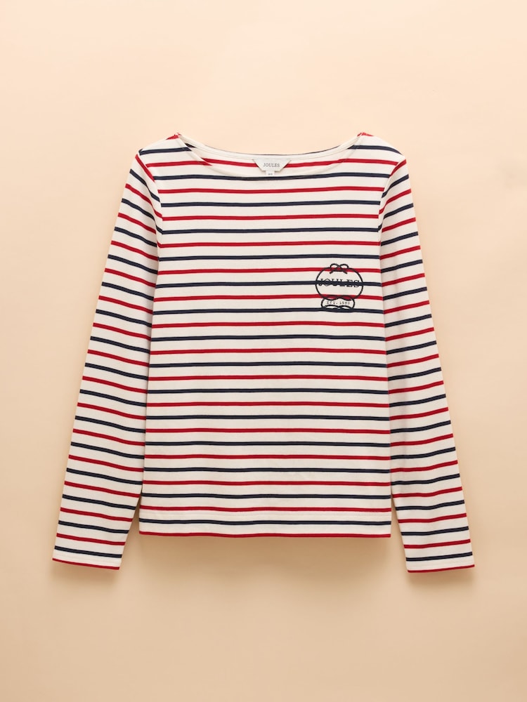 Joules Harbour Red, White & Blue Stripe Embroidered Boat Neck Breton Top - Image 8 of 8