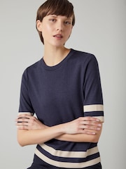 LK Bennett Blue Michi Lyocell Cotton Blend Top - Image 4 of 5