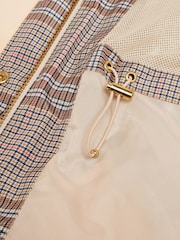 Joules Holkham Tan Check Waterproof Packable Raincoat With Hood - Image 11 of 12