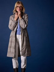 Joules Holkham Tan Check Waterproof Packable Raincoat With Hood - Image 2 of 12