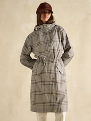 Joules Holkham Tan Check Waterproof Packable Raincoat With Hood - Image 3 of 12