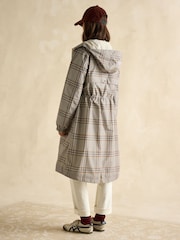 Joules Holkham Tan Check Waterproof Packable Raincoat With Hood - Image 4 of 12