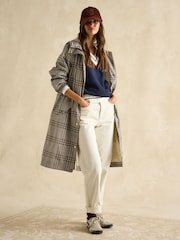 Joules Holkham Tan Check Waterproof Packable Raincoat With Hood - Image 5 of 12