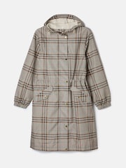 Joules Holkham Tan Check Waterproof Packable Raincoat With Hood - Image 9 of 12