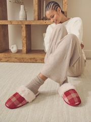Berry Red Check Mule Slippers - Image 2 of 8