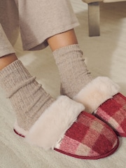 Berry Red Check Mule Slippers - Image 3 of 8