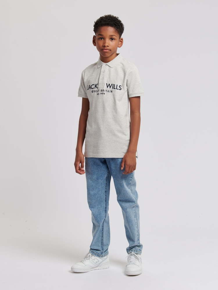 Jack Wills Grey Boys Pique 100% Cotton Polo Shirt - Image 2 of 7