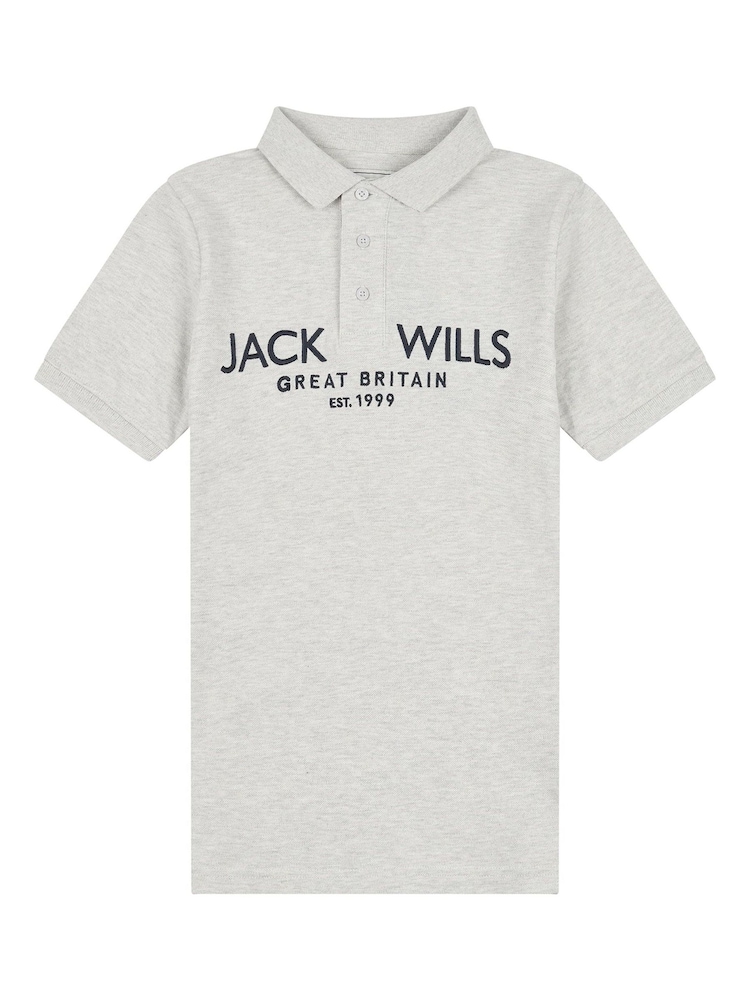 Jack Wills Grey Boys Pique 100% Cotton Polo Shirt - Image 5 of 7