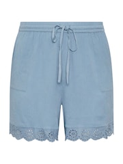 Yours Curve Blue Broderie Anglaise Scalloped Shorts - Image 5 of 5