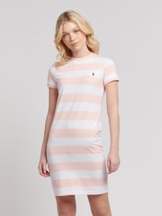 U.S. Polo Assn. Pink Womens Striped T-Shirt Dress - Image 1 of 7