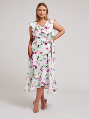 Yours Curve White Ruffle Wrap Dress - Image 1 of 5
