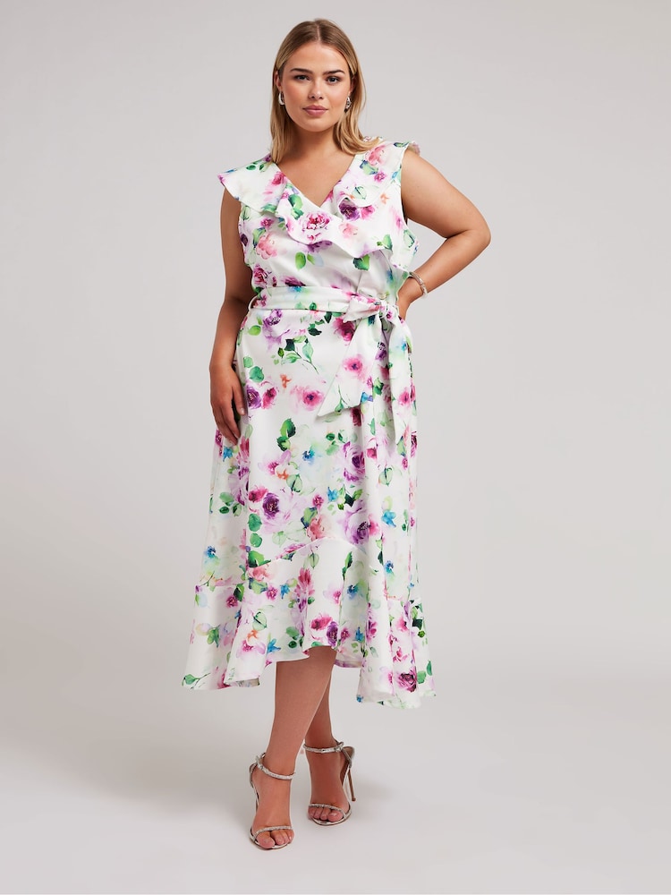 Yours Curve White Ruffle Wrap Dress - Image 1 of 5