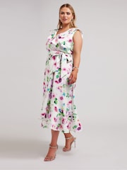 Yours Curve White Ruffle Wrap Dress - Image 4 of 5
