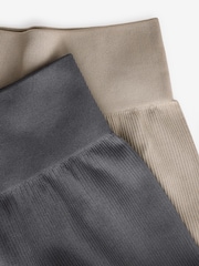 Grey/Ecru Ribbed High Waist Leggings 2 Pack - Image 8 of 8